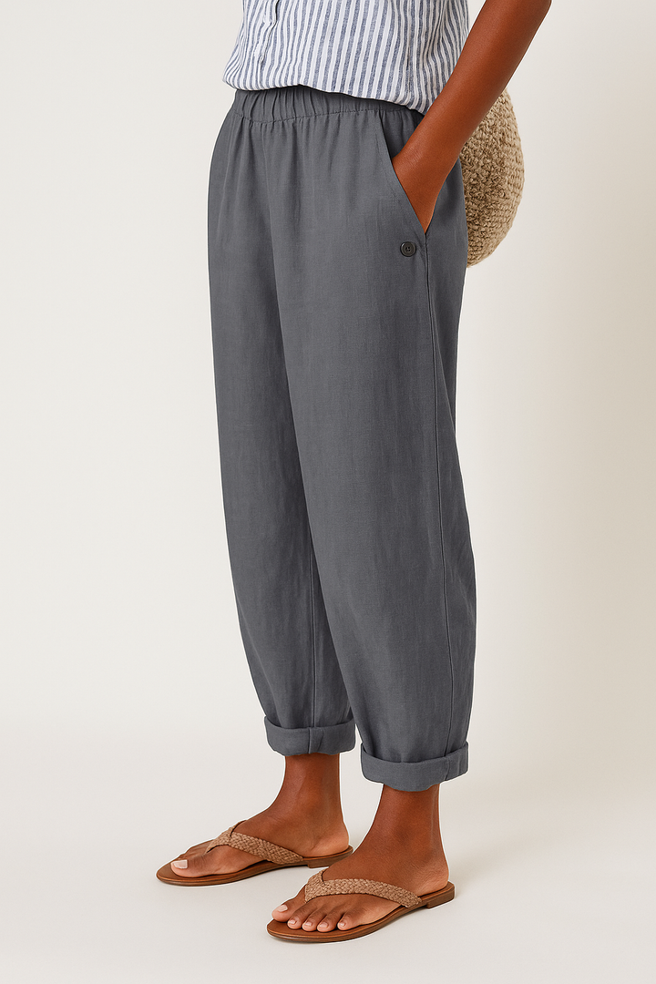 Isabella | Damen Lässige Hose Mit Taschen Und Umschlag