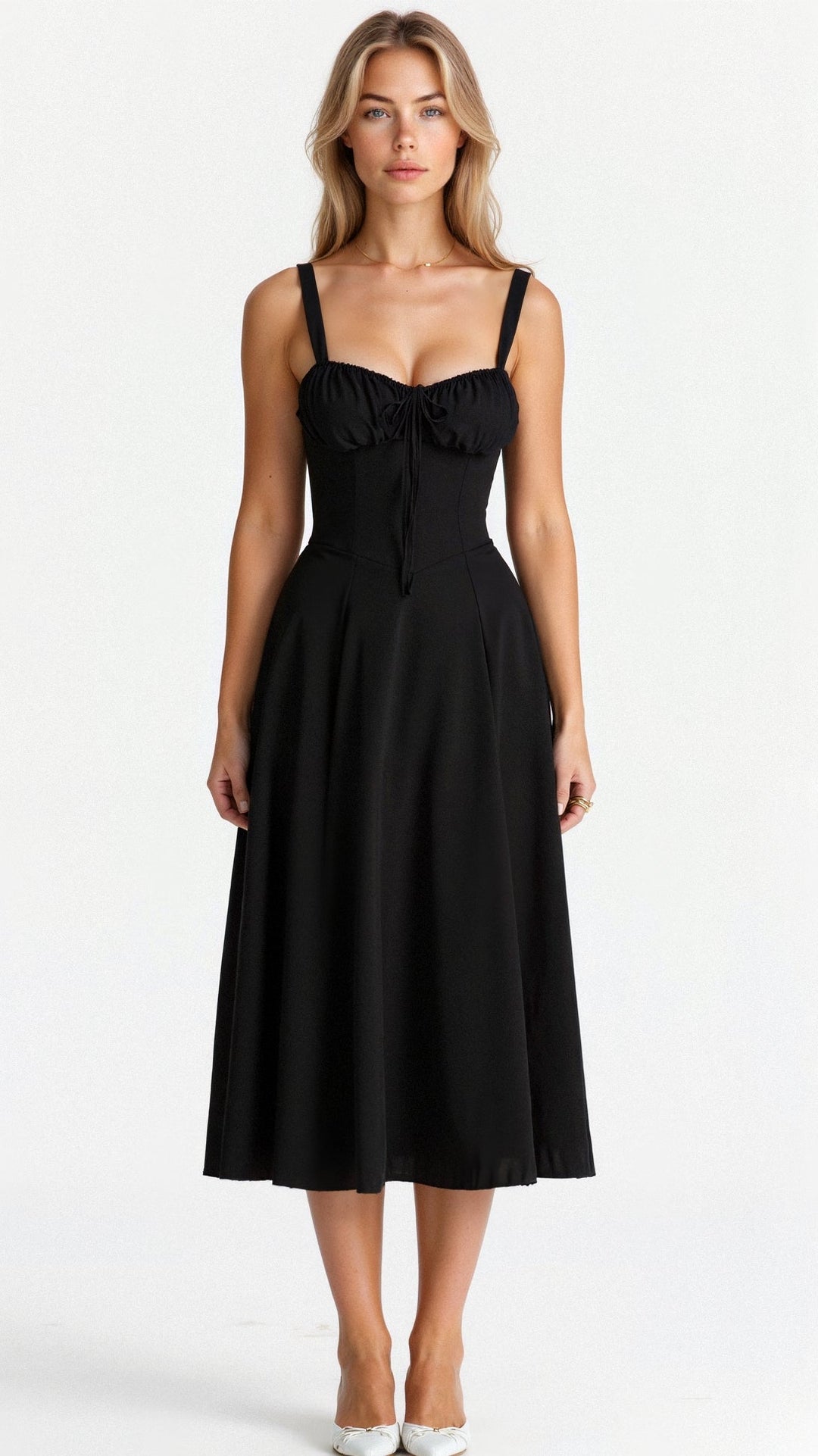 Lydia | Damen Korsett-Midikleid mit fließendem Rock