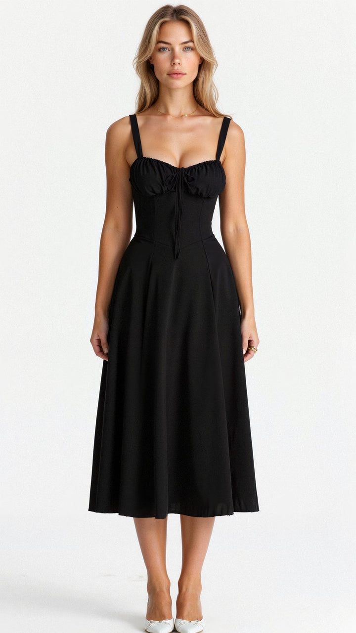 Lydia | Damen Korsett-Midikleid mit fließendem Rock