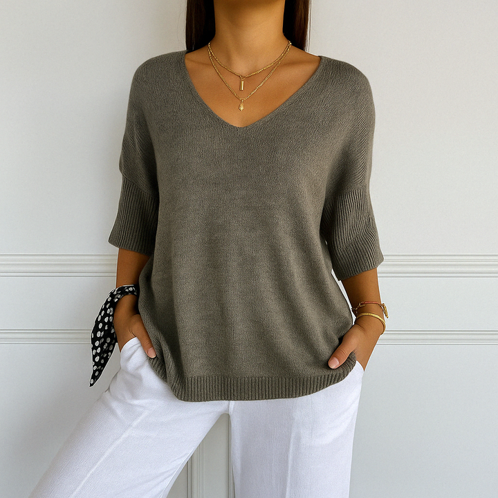 Franziska | Damen Pullover mit V-Ausschnitt und Kurzarm