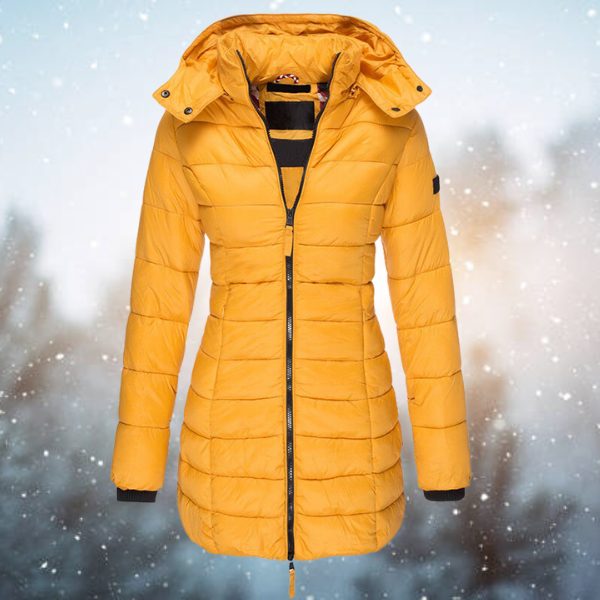 Nicole | Damen Lange Steppjacke mit Kapuze für den Winter