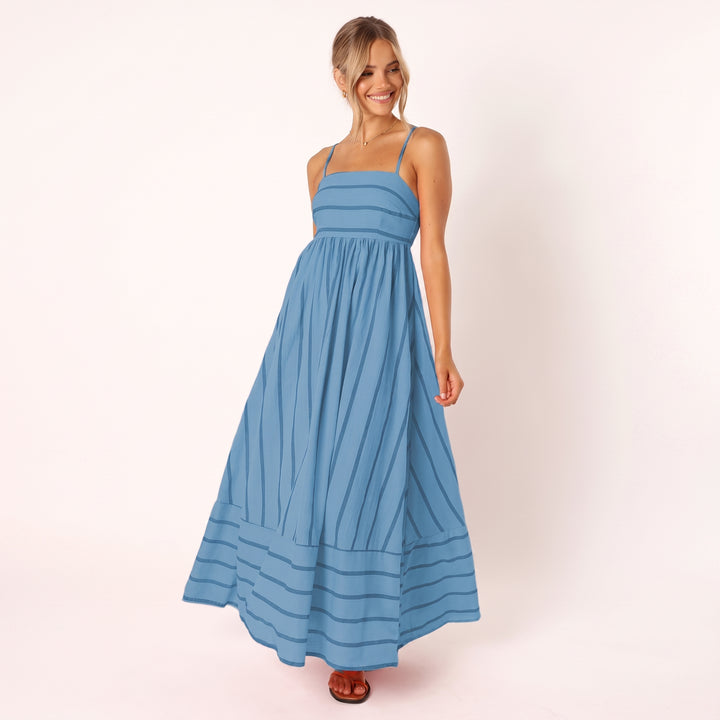 Luisa | Damen Gestreiftes Maxi-Kleid mit Bindenden Spaghettiträgern