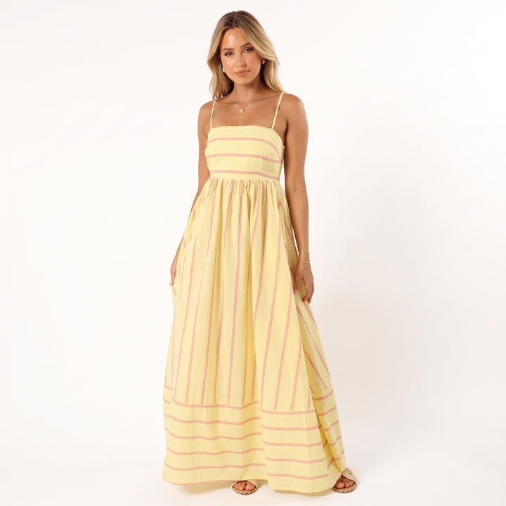 Luisa | Damen Gestreiftes Maxi-Kleid mit Bindenden Spaghettiträgern