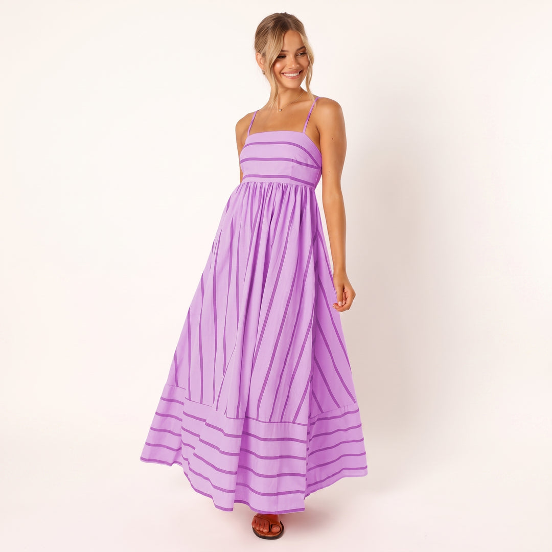 Luisa | Damen Gestreiftes Maxi-Kleid mit Bindenden Spaghettiträgern