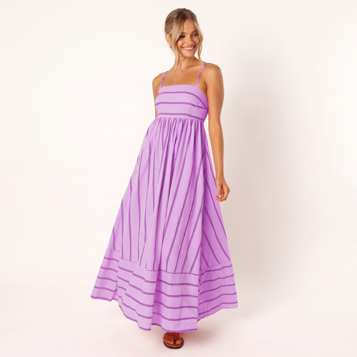 Luisa | Damen Gestreiftes Maxi-Kleid mit Bindenden Spaghettiträgern