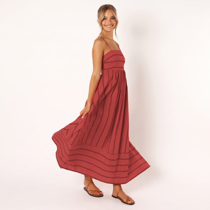 Luisa | Damen Gestreiftes Maxi-Kleid mit Bindenden Spaghettiträgern