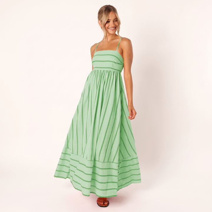 Luisa | Damen Gestreiftes Maxi-Kleid mit Bindenden Spaghettiträgern