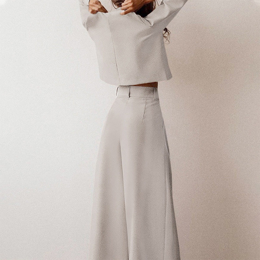 Anja | Damen Hosen-Set mit langärmligem Crop-Top