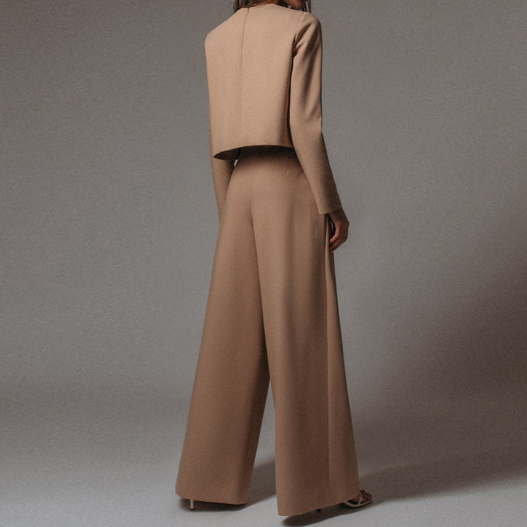 Anja | Damen Hosen-Set mit langärmligem Crop-Top
