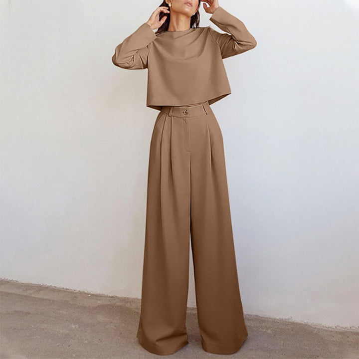 Anja | Damen Hosen-Set mit langärmligem Crop-Top