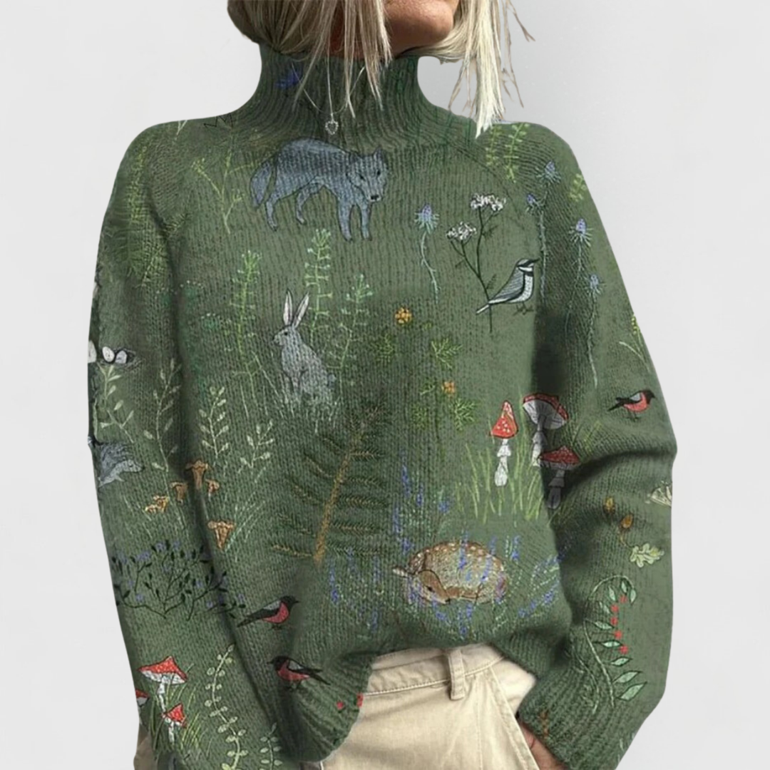 Barbara | Damen Natur Druck Gemütlich Strick Pullover