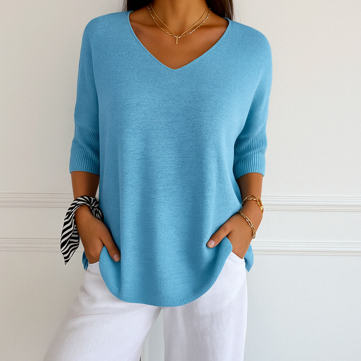 Franziska | Damen Pullover mit V-Ausschnitt und Kurzarm