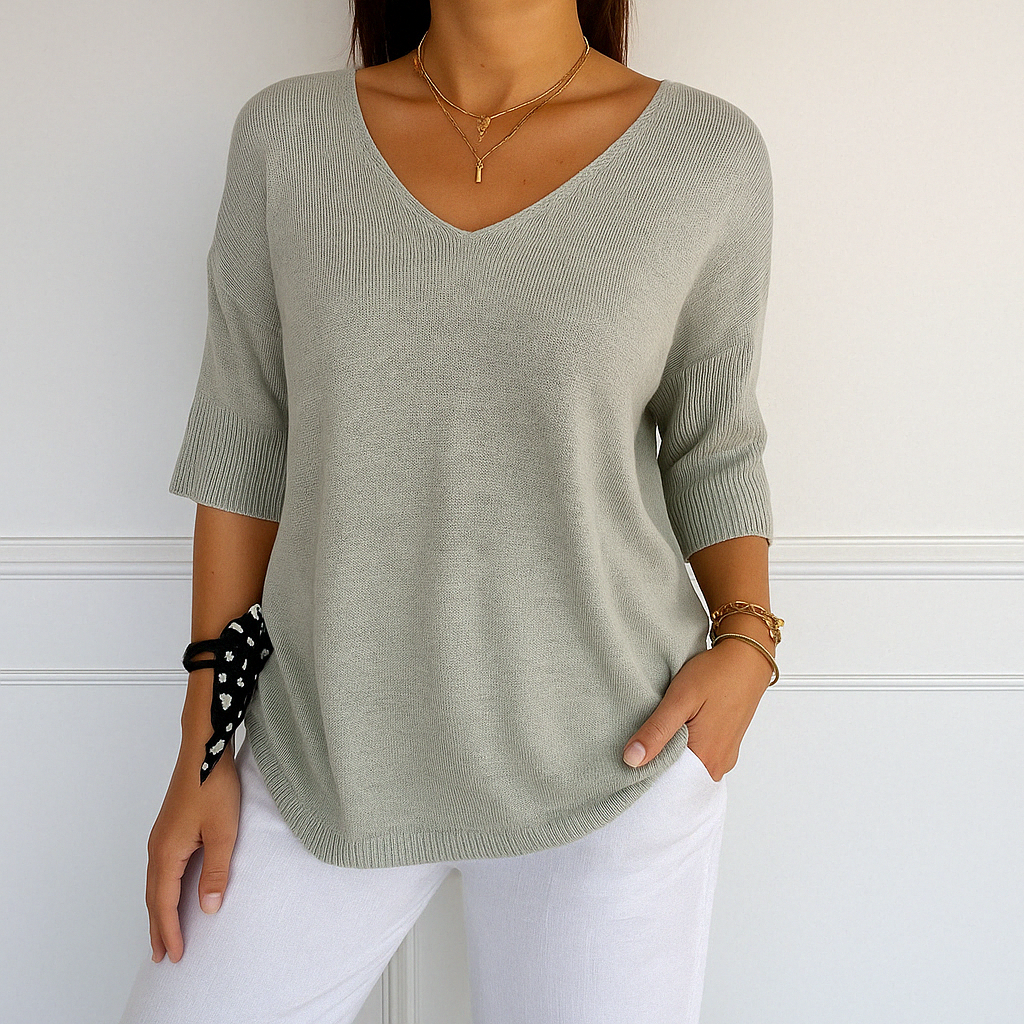 Franziska | Damen Pullover mit V-Ausschnitt und Kurzarm