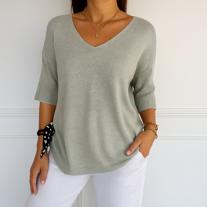 Franziska | Damen Pullover mit V-Ausschnitt und Kurzarm