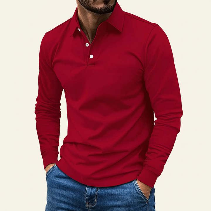 Elias | Herren Minimaler Knopf Langarm Polo-Shirt