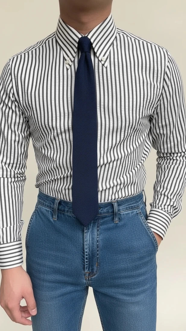 Anton | Herren Gestreiftes Freizeithemd mit Knopfleiste