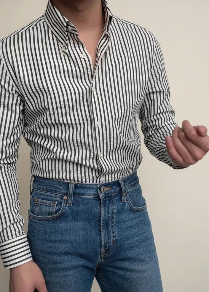 Anton | Herren Gestreiftes Freizeithemd mit Knopfleiste