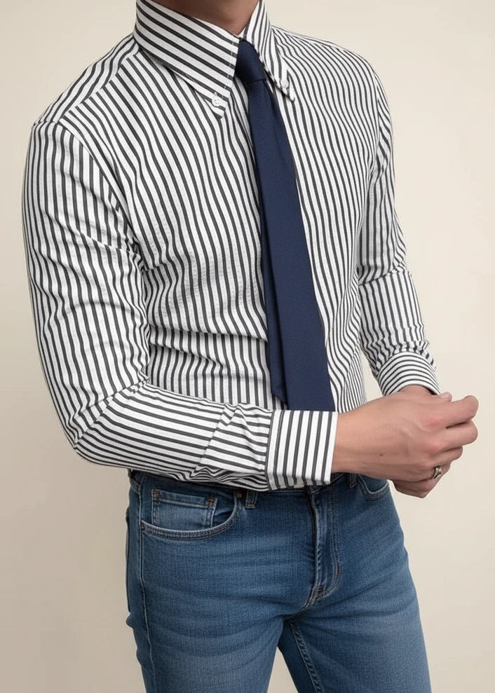 Anton | Herren Gestreiftes Freizeithemd mit Knopfleiste