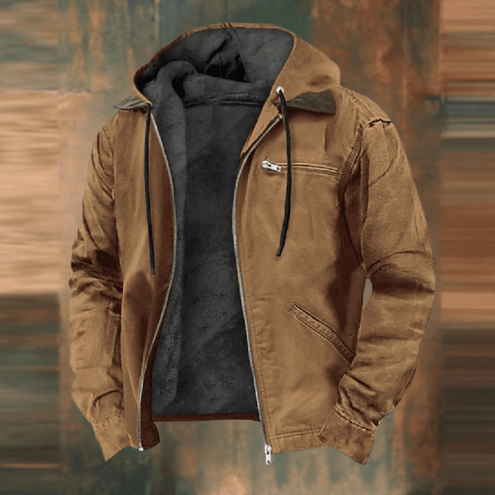 Rainer | Herren Leder Winterjacke mit Kapuze und Reißverschluss