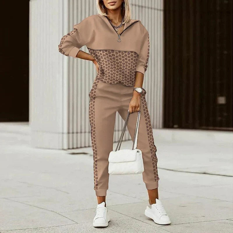 Monika | Damen Trainingsanzug-Set mit kariertem Muster und langem Ärmel