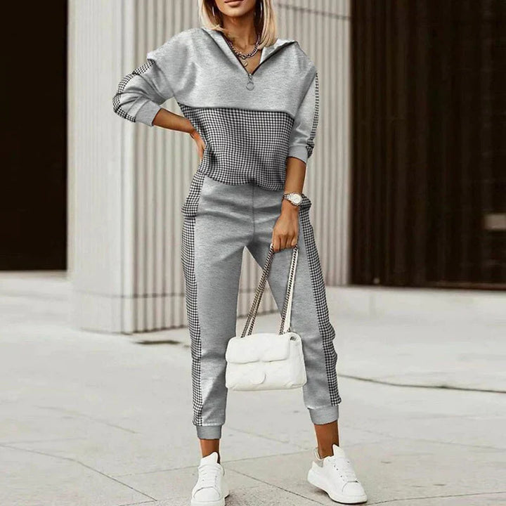 Monika | Damen Trainingsanzug-Set mit kariertem Muster und langem Ärmel