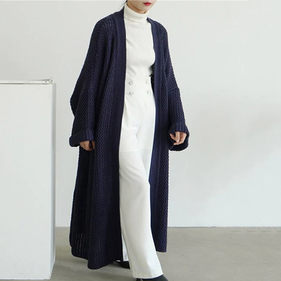 Frieda | Damen Lange Strickjacke mit offener Vorderseite
