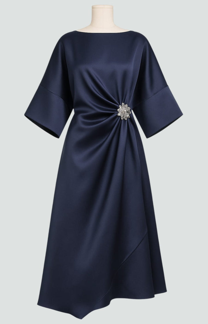 Martina | Damen Elegantes Drapiertes Maxi Kleid Mit Brosche