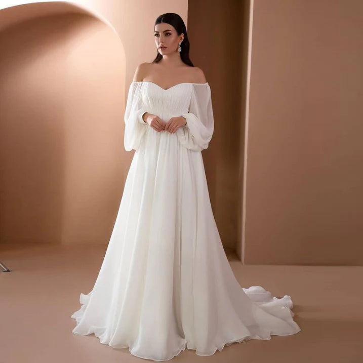Daniela | Damen Maxikleid für Hochzeitsgäste mit Carmen-Ausschnitt