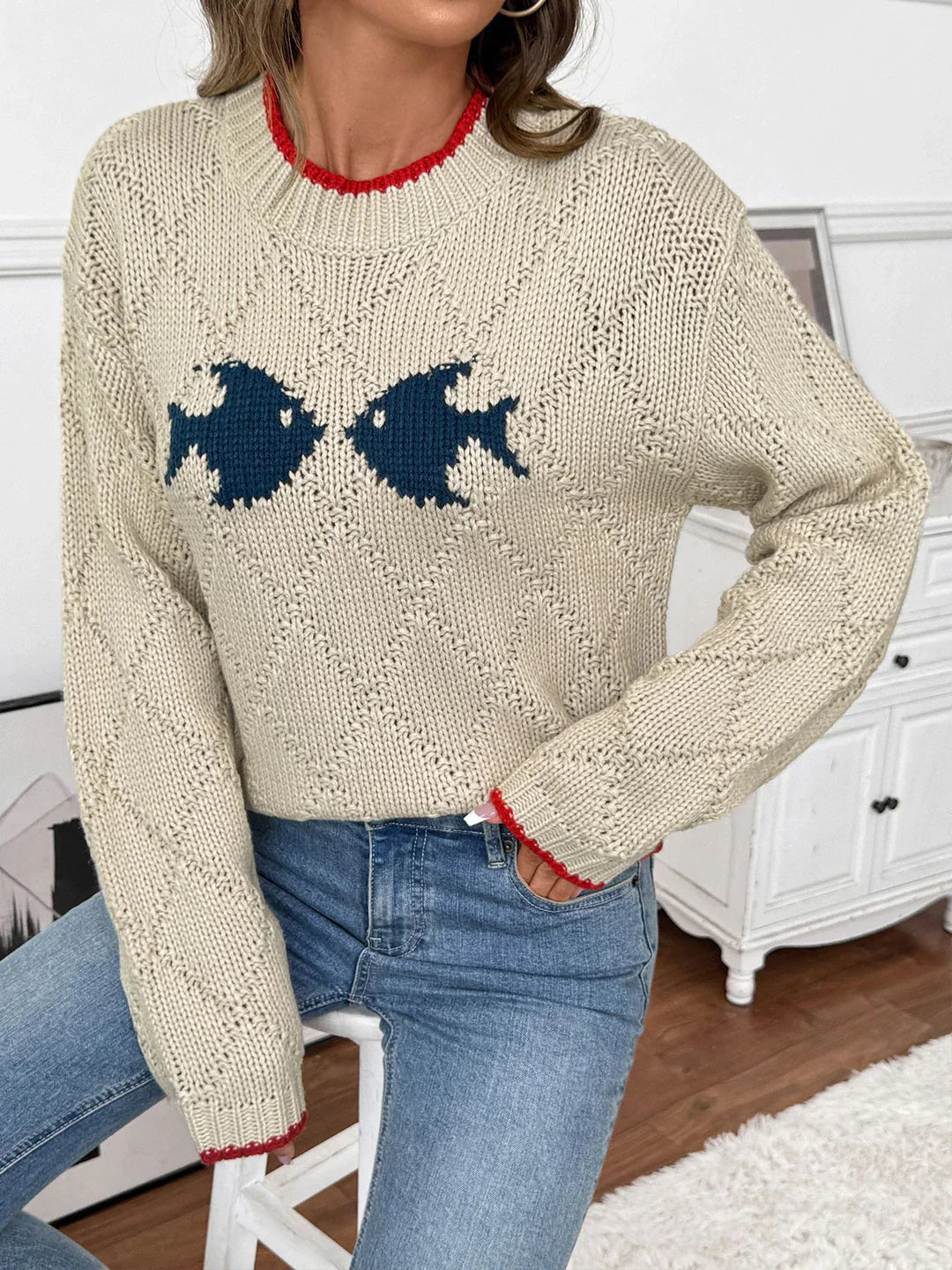 Felicia | Damen Weihnachtspullover mit Fischmuster