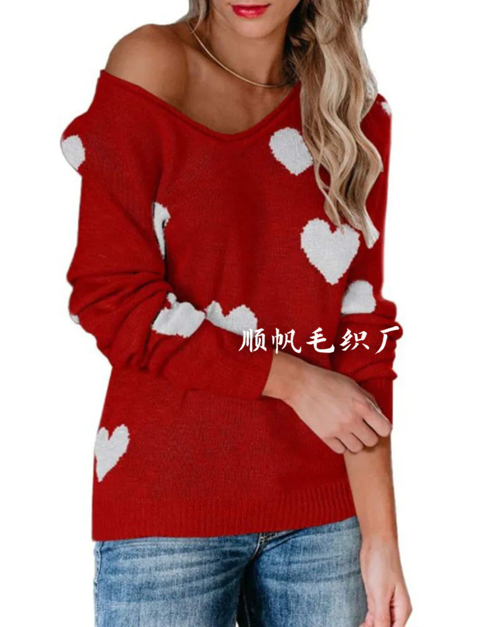 Claudia | Damen-Weihnachtspullover mit Herzmuster