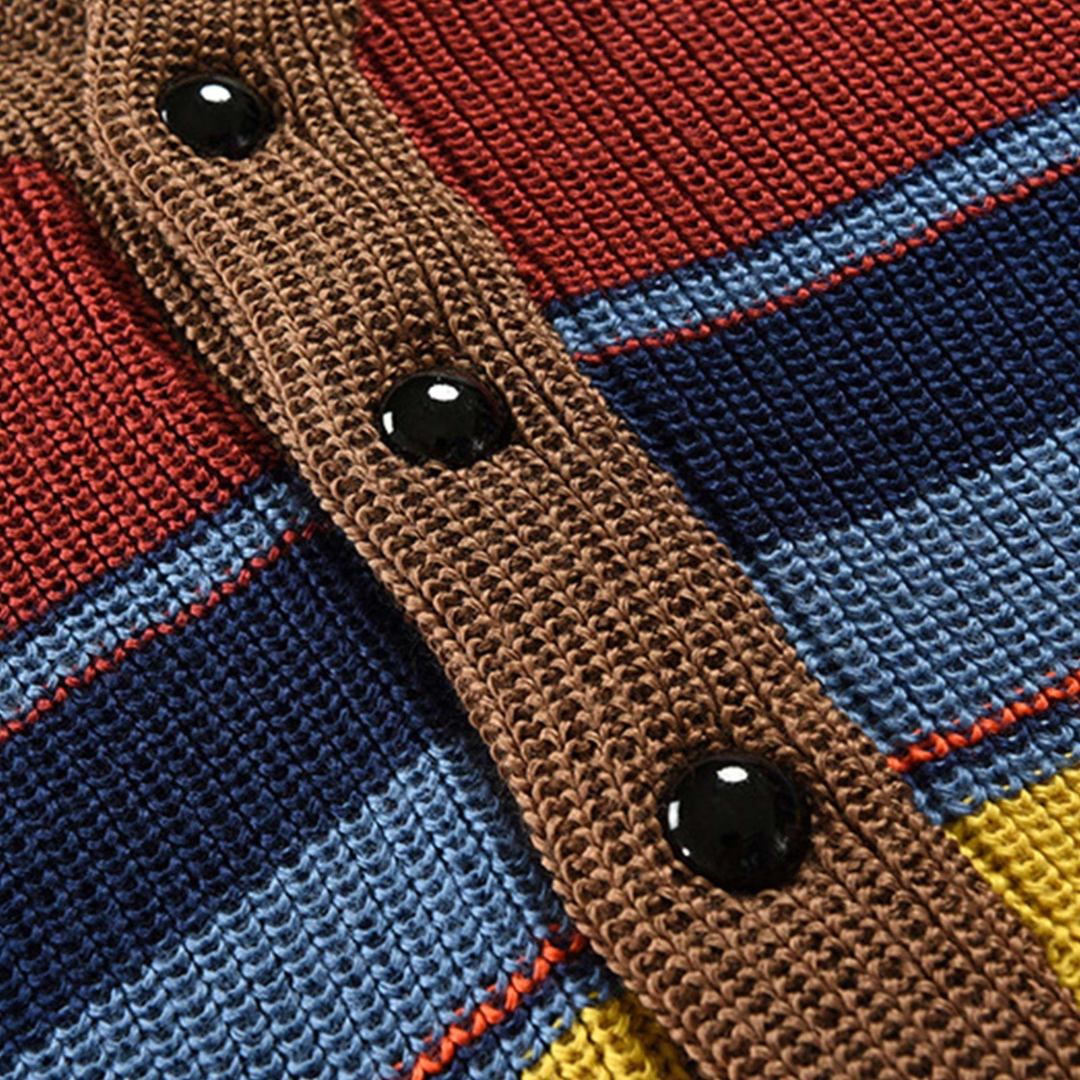 Oliver | Herren Gestreifter Strickcardigan mit Knopfleiste