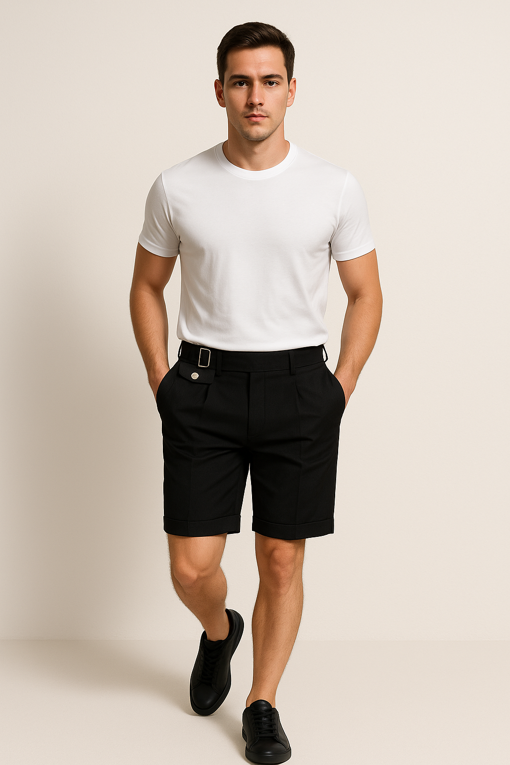 Hagen | Herren Falten Maßgeschneiderte Shorts mit Seitlichen Schnallen