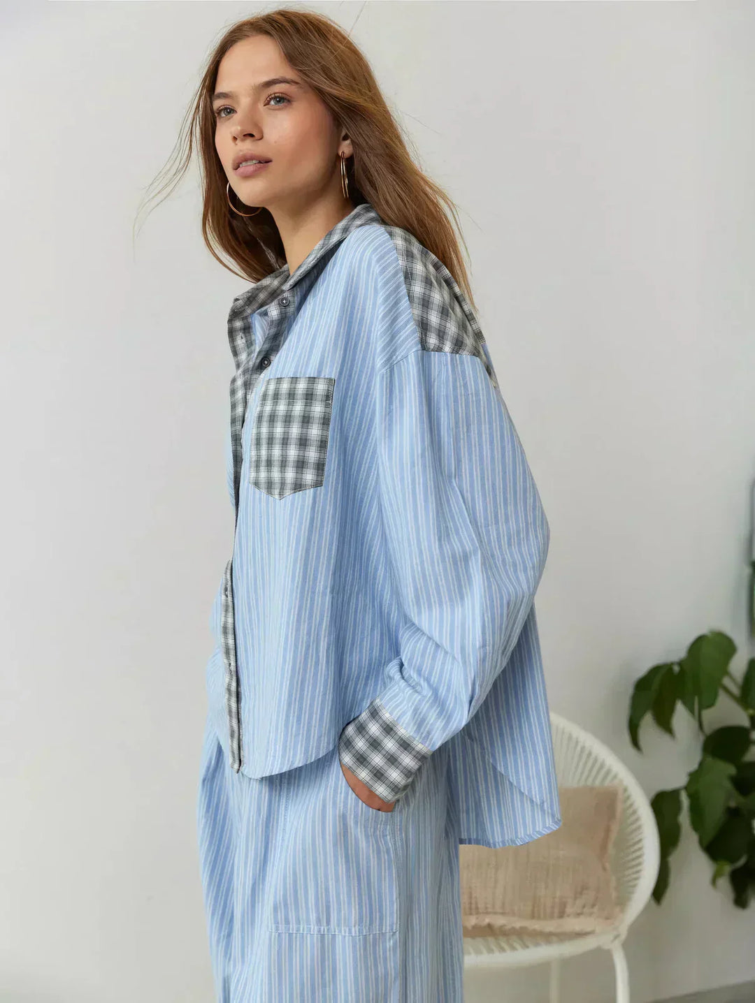 Yvonne | Damen Kariertes Zweiteiliges Set für den Frühling