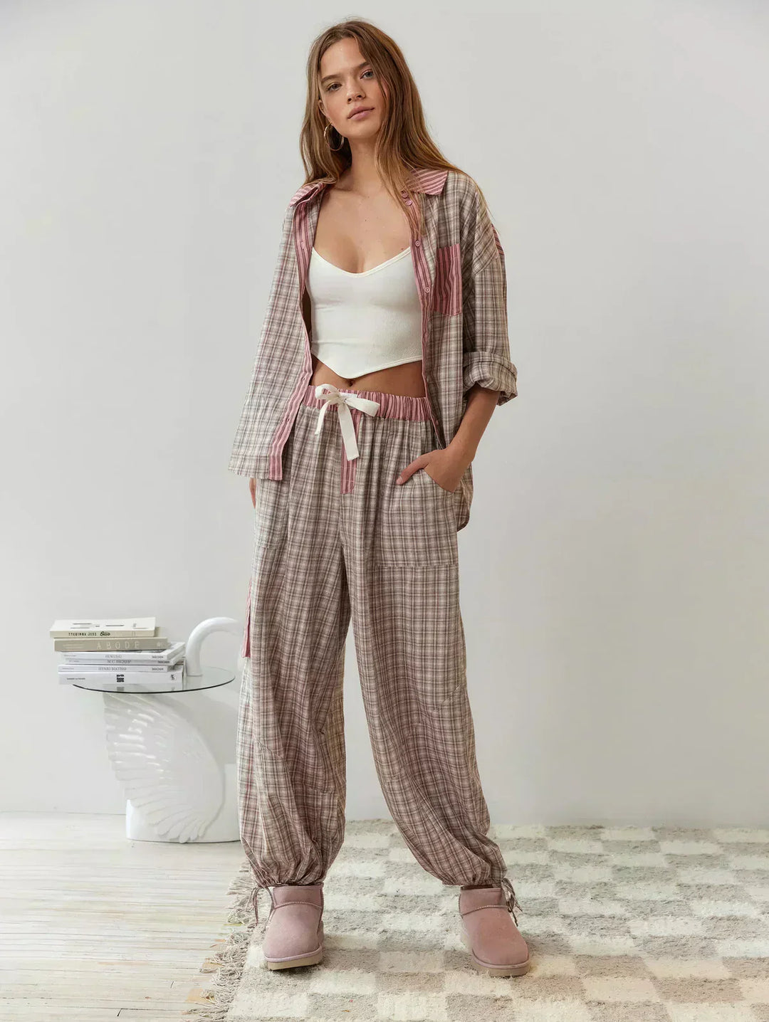 Yvonne | Damen Kariertes Zweiteiliges Set für den Frühling