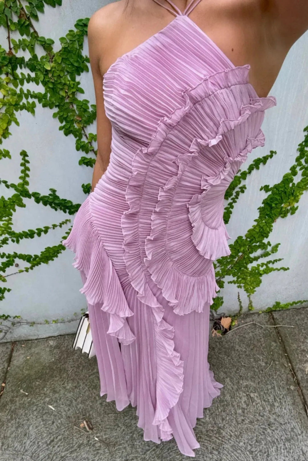 Tanja | Damen Plissiertes Kleid mit Neckholder und Lagenoptik