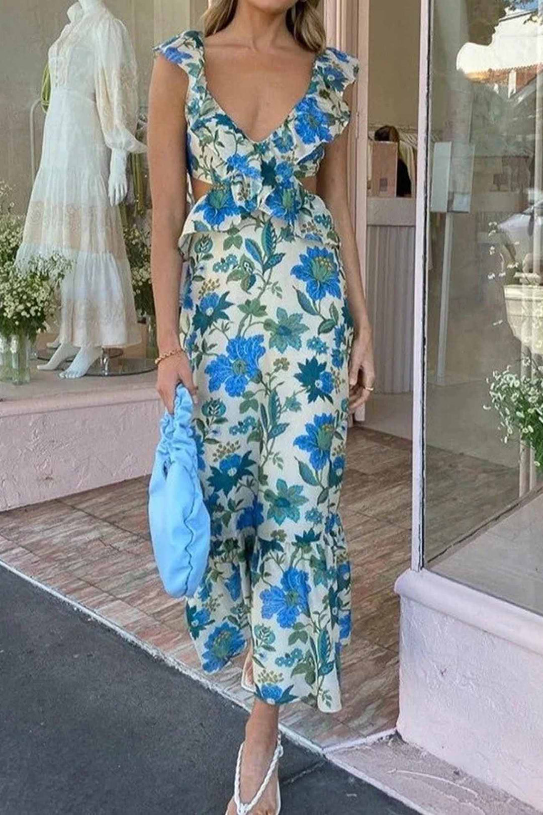 Felicia | Damen Floral Elegant Ruffle Maxi Kleid