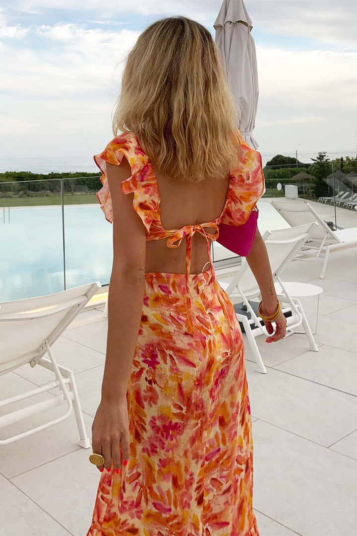 Felicia | Damen Floral Elegant Ruffle Maxi Kleid