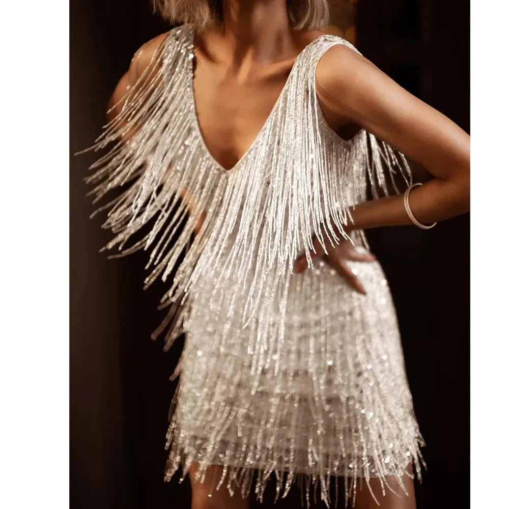 Alina | Damen Glitzerndes Fransen-Party-Minikleid