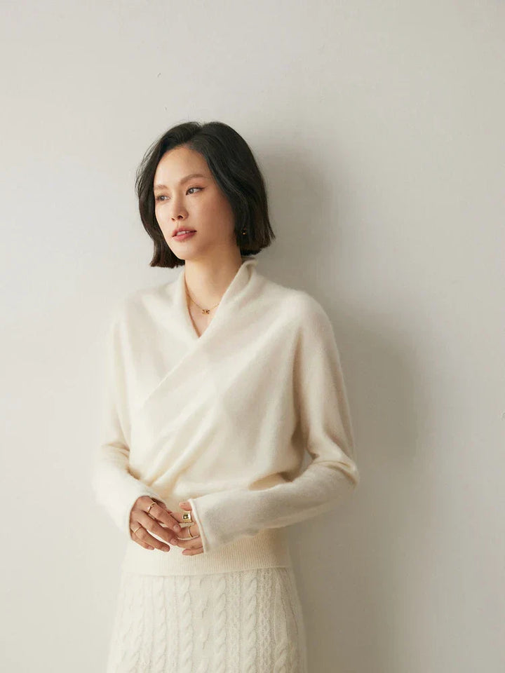 Laura | Damen Eleganter Wickelpullover Mit Überkreuztem Design