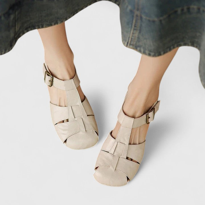 Daniela | Damen Vintage-Sandalen mit Peeptoe und Blockabsatz