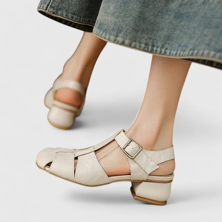 Daniela | Damen Vintage-Sandalen mit Peeptoe und Blockabsatz