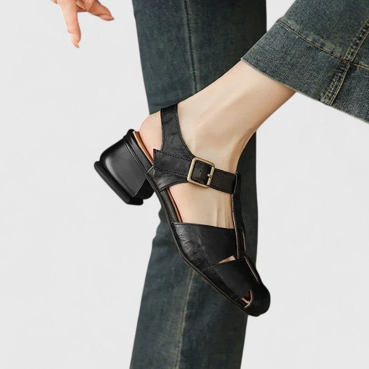 Daniela | Damen Vintage-Sandalen mit Peeptoe und Blockabsatz