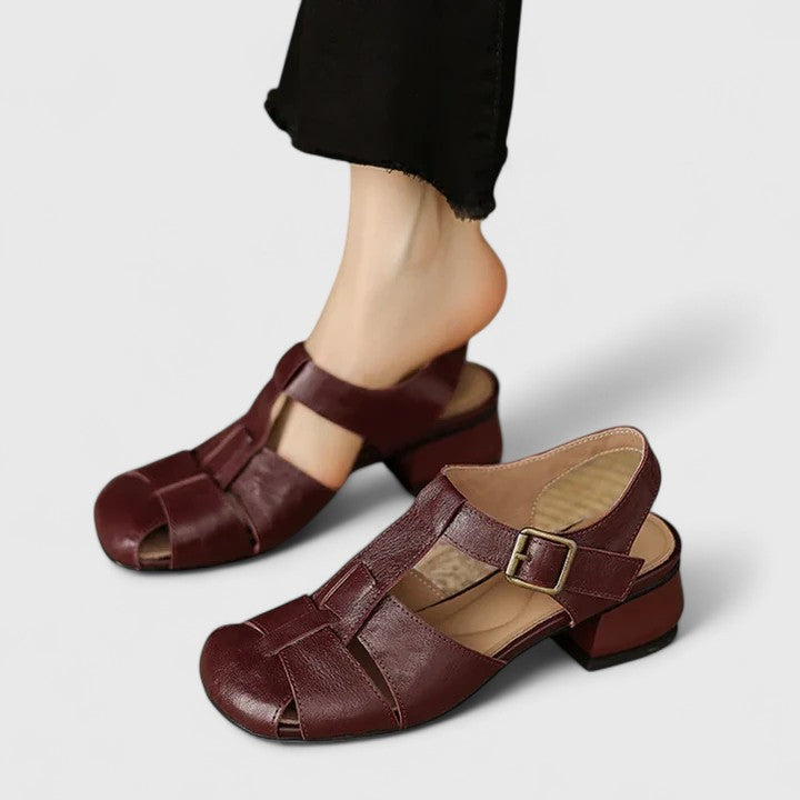 Daniela | Damen Vintage-Sandalen mit Peeptoe und Blockabsatz