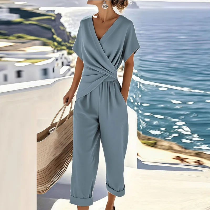 Felicia | Damen Casual Kurzarm V-Ausschnitt Zweiteiler Set