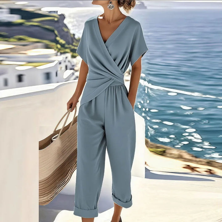 Felicia | Damen Casual Kurzarm V-Ausschnitt Zweiteiler Set