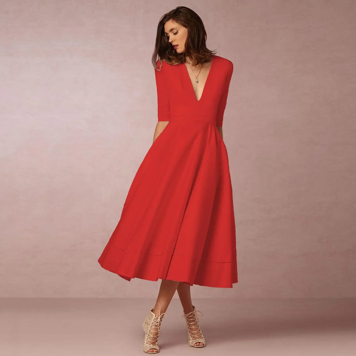 Bettina | Damen Elegantes Fließendes Midi Kleid