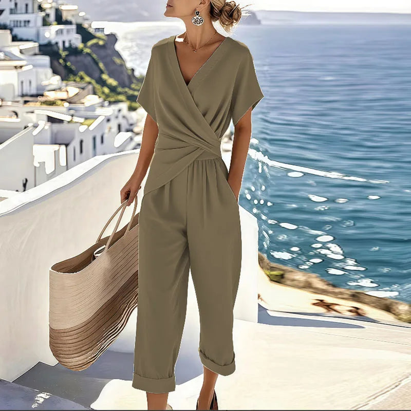 Felicia | Damen Casual Kurzarm V-Ausschnitt Zweiteiler Set