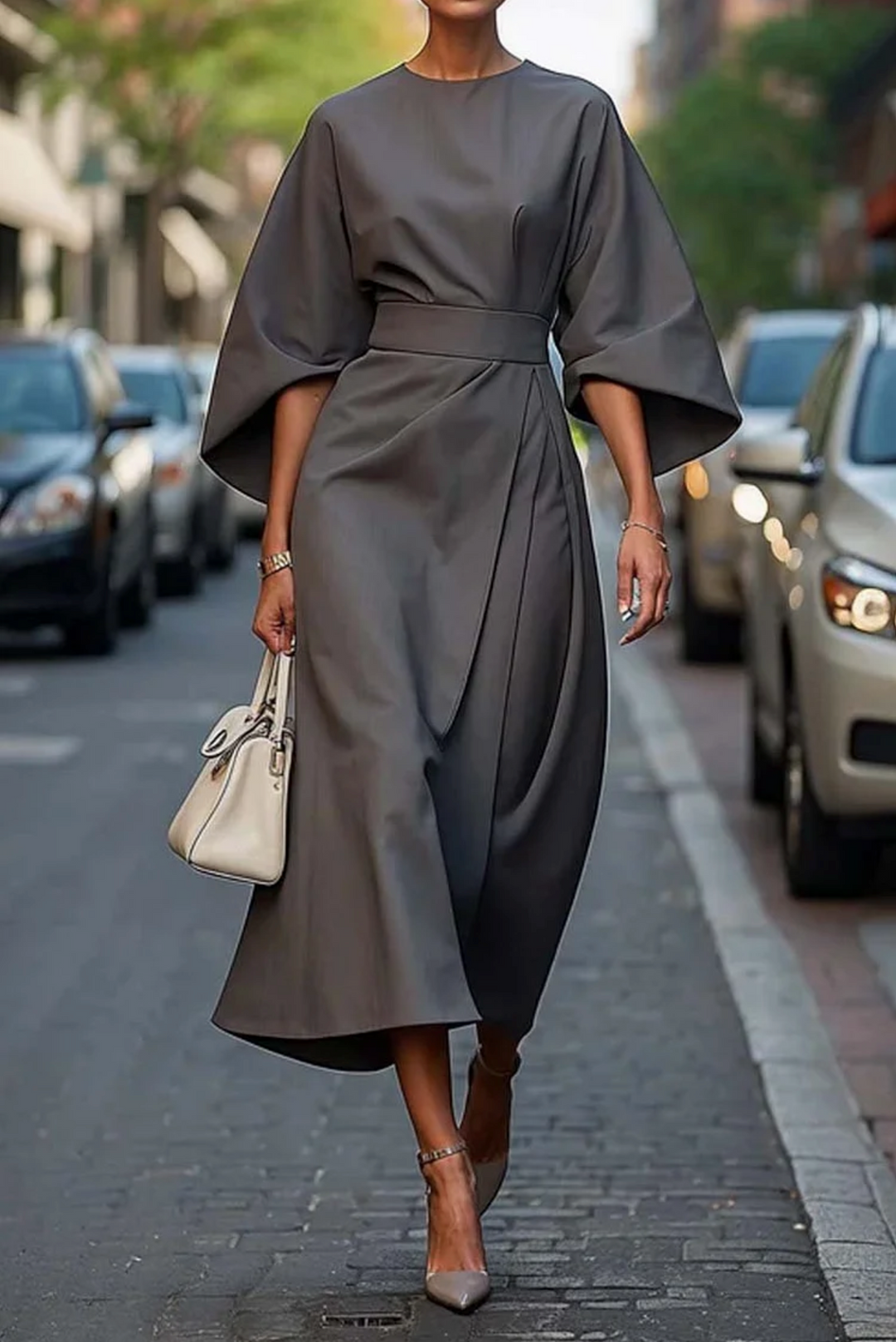 Annika | Damen Midikleid mit Taillengürtel
