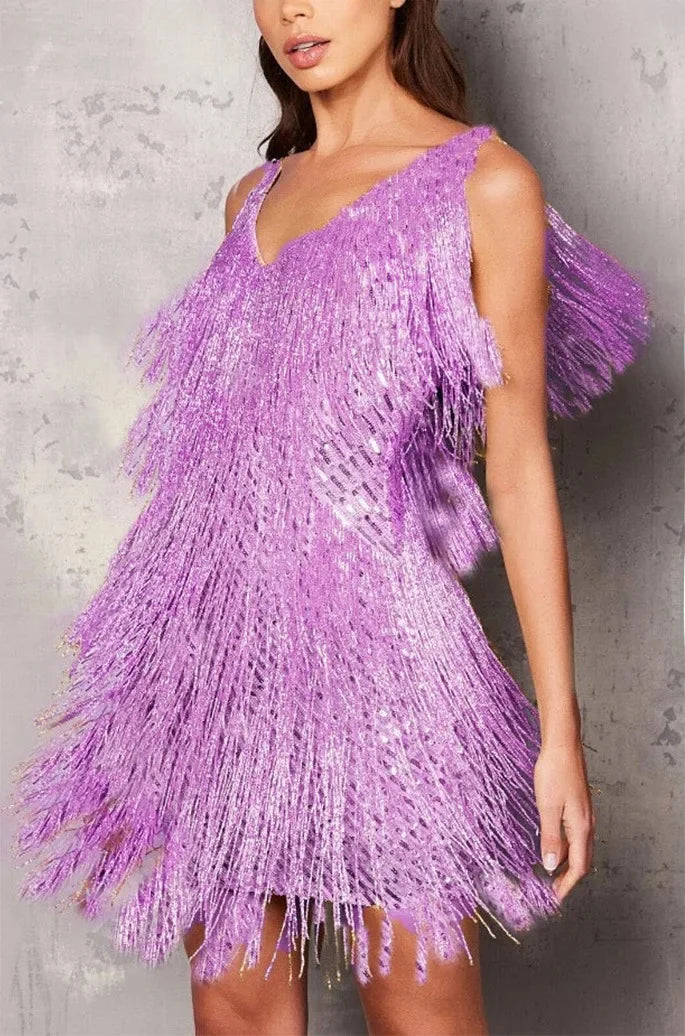 Alina | Damen Glitzerndes Fransen-Party-Minikleid