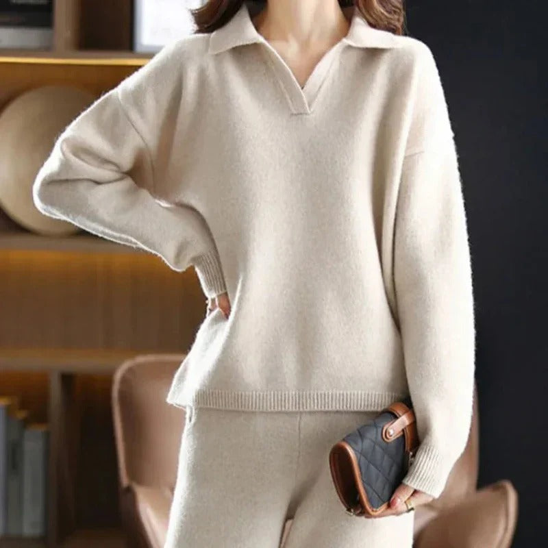 Jana | Damen Lässiges Polopullover- und Hosen-Set